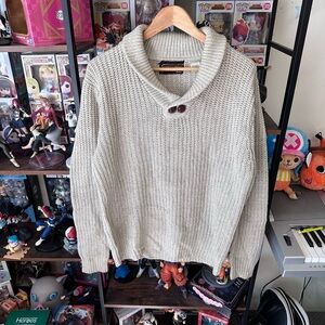 Vintage Sears Knit Sweater Cream Oversized Shawl Collar Size S
